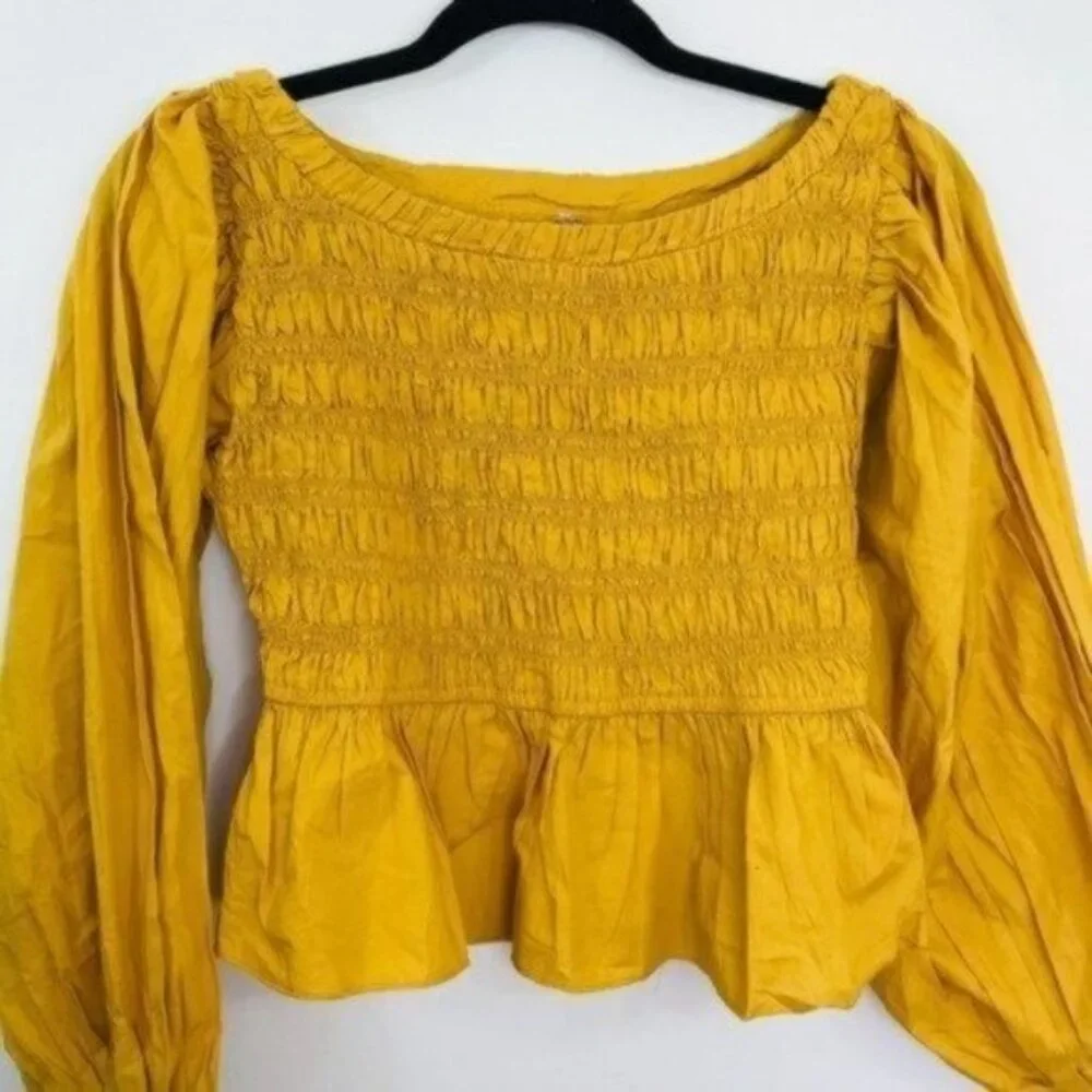 Free People Ruffled Whoa Blouse Mustard Yellow Women Size Small NWOT